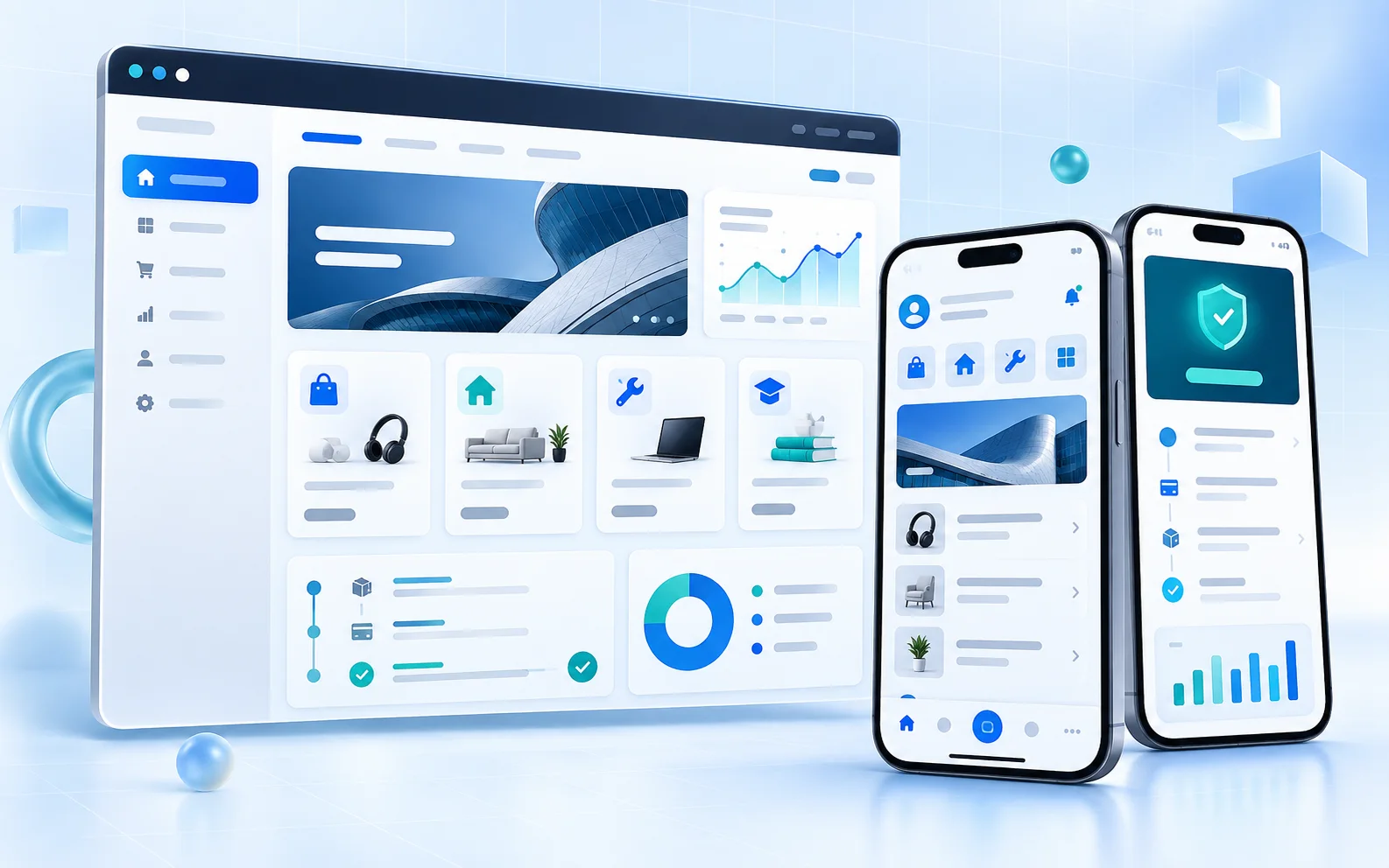 Mockup conceitual de uma plataforma digital integrada a aplicativos